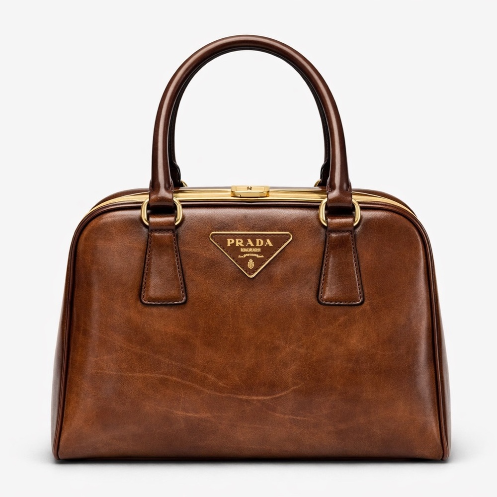 Prada - Brown patent leather Prada Spazzolato Pyramid Bag